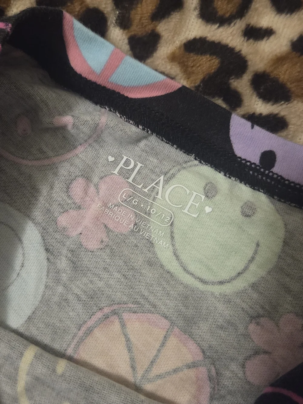 Black Tee with Multicolor Smile, Peace & Flower Prints